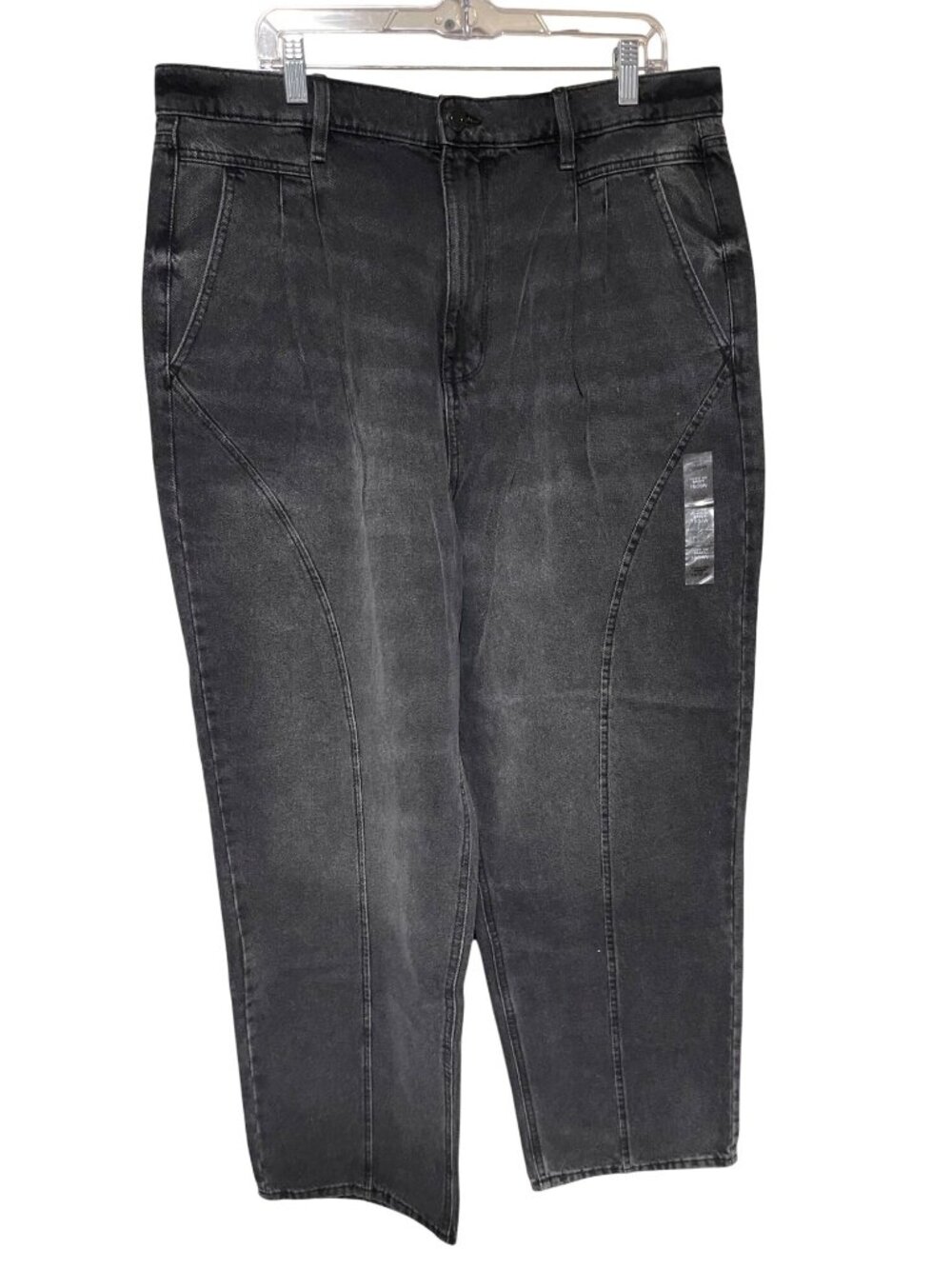 SO Womens Black Baggy Jeans Highest Rise Slouchy Fit Tapered Leg 18W Pleated
